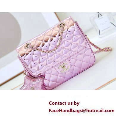 chanel Mirror Calfskin, Calfskin & Gold-Tone Metal Backpack Bag & Star Coin Purse AS4649 Metallic Light Purple 2024